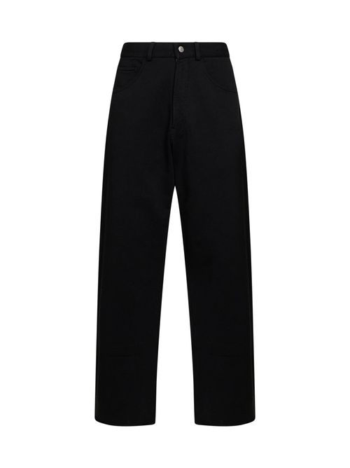 Wide-Leg Cotton Trousers — Black