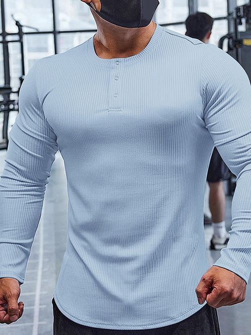 Mens Textured Half-Zip Long Sleeve T-Shirt SKUK99036 - Blue / S