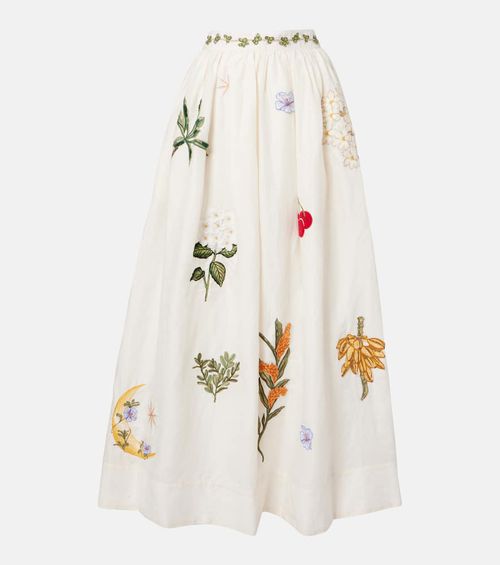 Tangelo embroidered linen maxi skirt