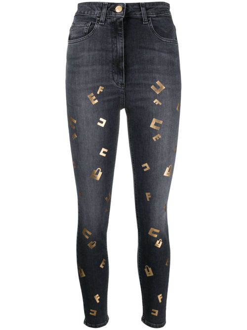 Logo-lettering high-rise skinny jeans - Black