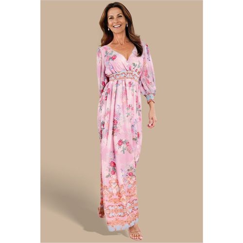 Chiffon Wrap Border Floral Print Maxi Dress - Pink by Goddiva