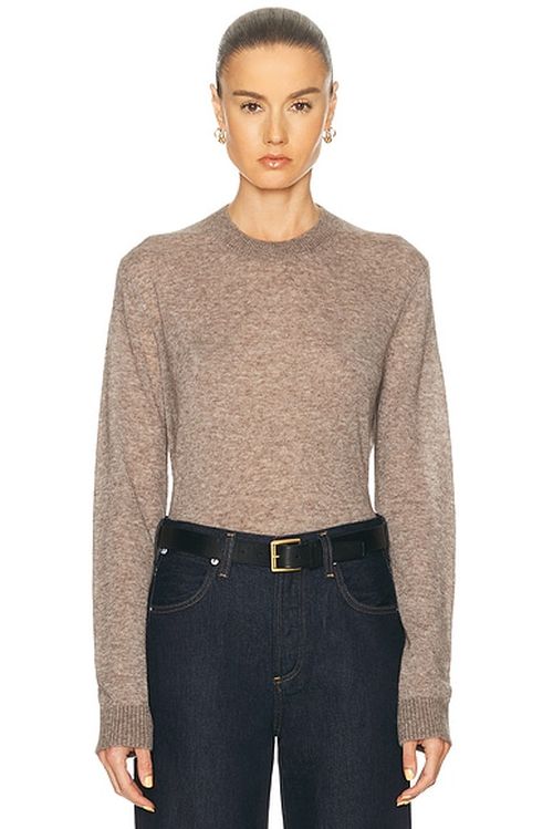EAVES x Jasmine Tookes Kathryn Light Knit Crewneck in Mushroom - Taupe. L also in M, S, XL