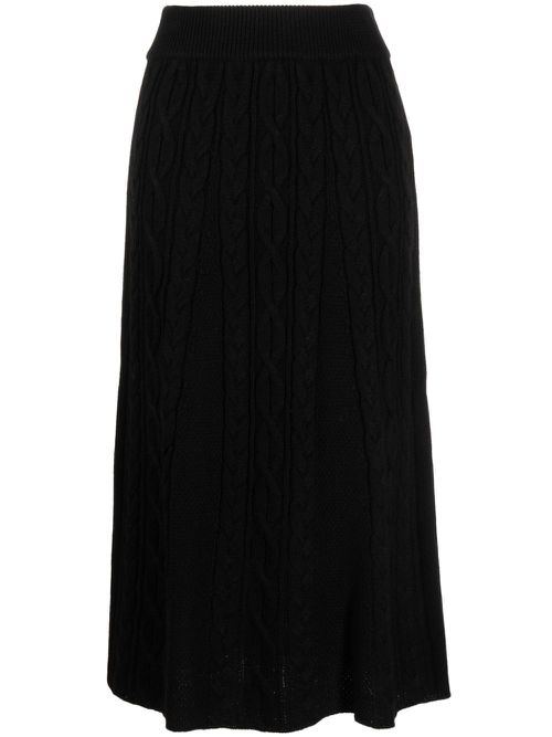 Elasticated-waistband cable-knit midi skirt - Black
