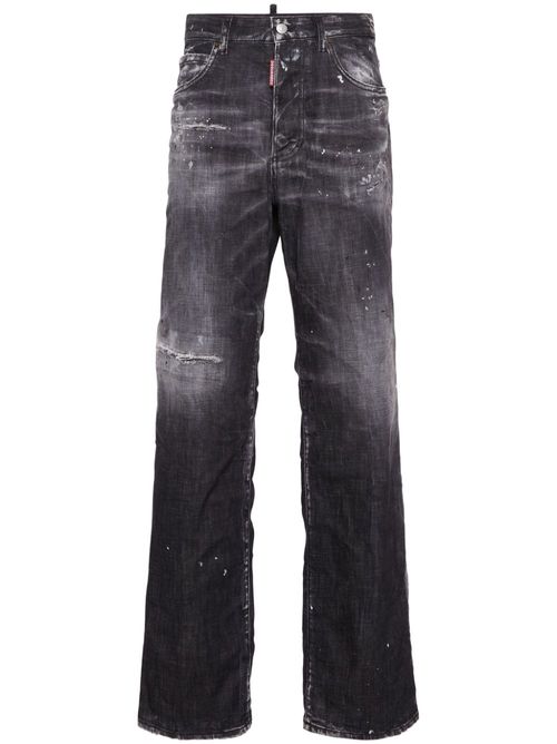 Distressed straight-leg jeans - Black