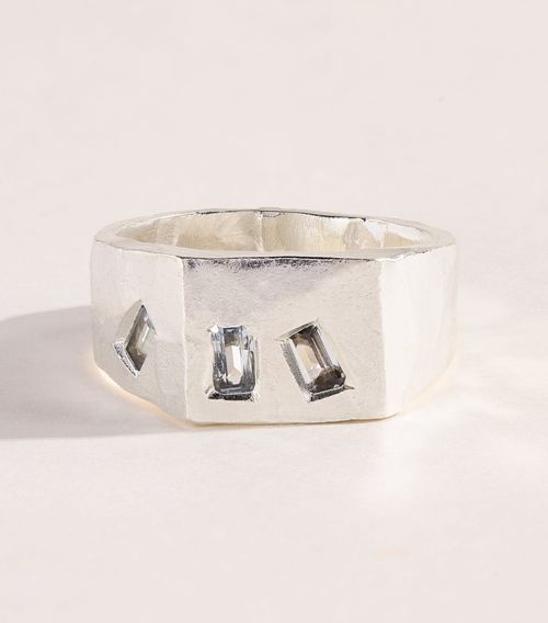 Sterling Silver and Aquamarine Tri Signet Ring