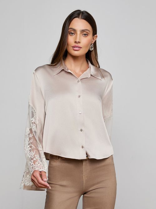 Capri Lace Sleeve Blouse Top In Feather Grey