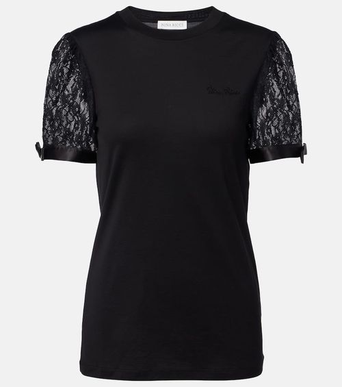 Lace-trimmed cotton jersey T-shirt