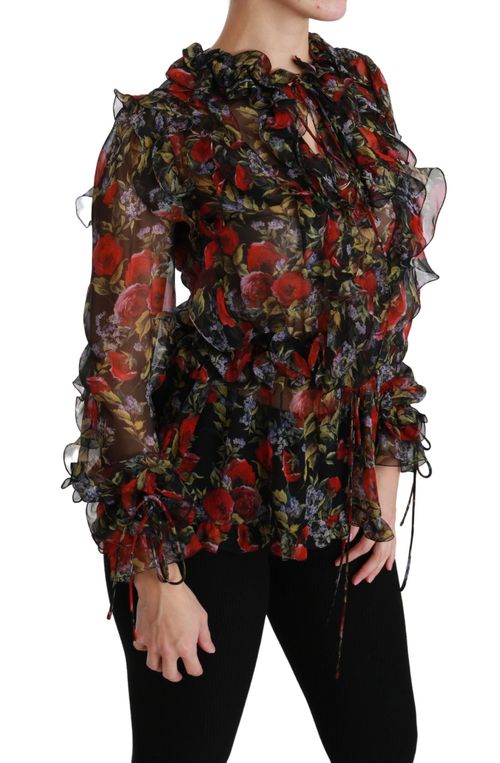 Floral Silk Blouse — Black