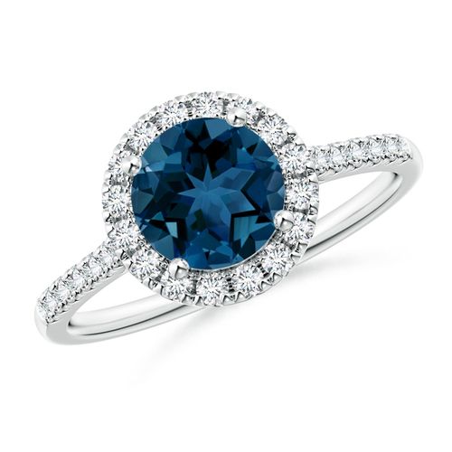 Angara 1.55 Carats Round London Blue Topaz Halo Ring with Diamond Accents in Platinum