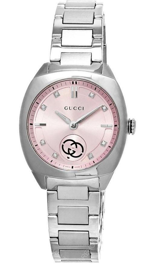 GUCCI G-Timeless Quartz SS 29MM Pink Diamond Dial Women's Watch YA142511