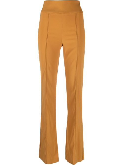 High-waisted crepe-texture trousers - Brown