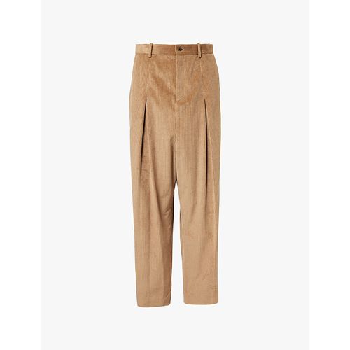 Mens Light Caramel Dropped-crotch Pleat Wide-leg Corduroy Trousers