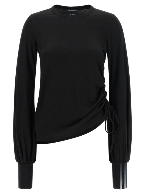 Merino Wool with Side Drawstring Long-Sleeve T-Shirt — Black