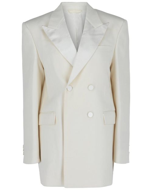 Double-Breasted Satin Trimmed Wool Jacket