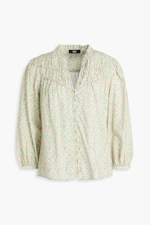 Arlette ruffled printed cotton-blend blouse - Green - S