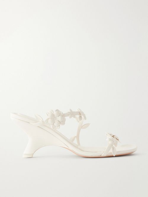Willow Floral-appliquéd Leather Sandals - Neutrals