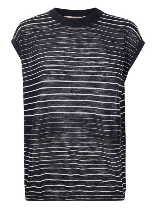 Striped linen top - Black