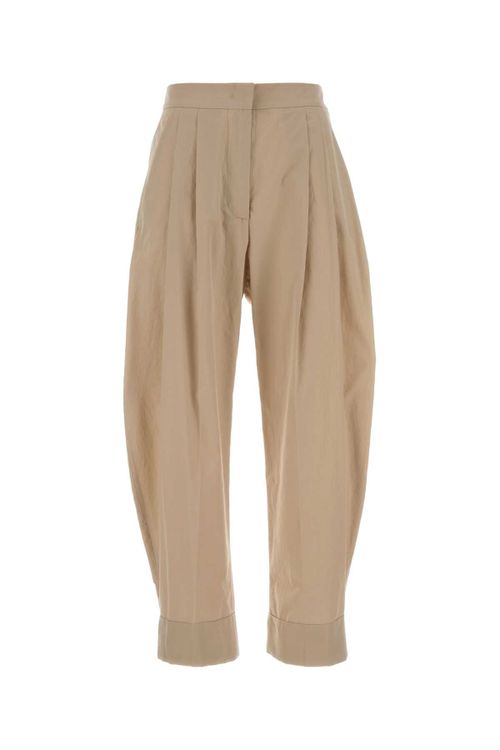 Pleated Cotton Trousers — Beige