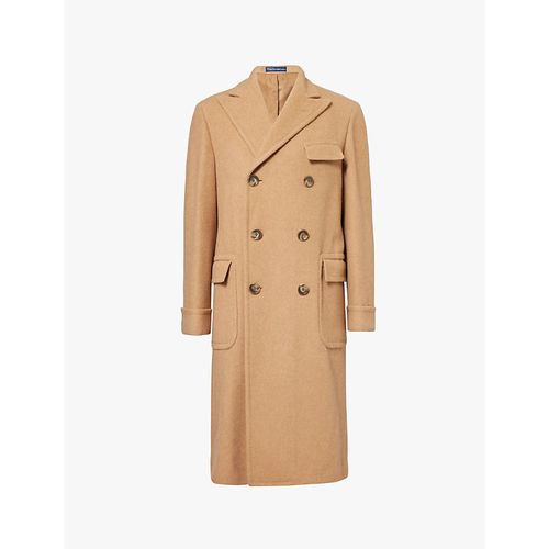 Mens Camel Double-breasted Brushed-texture Wool Coat 42r