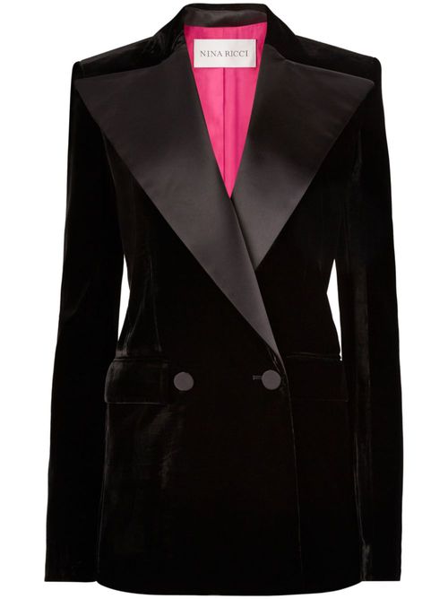 Double-breasted velvet blazer - Black