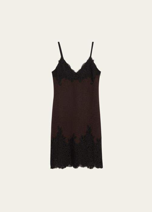 Lace-Trim Italian Wool Slip Dress