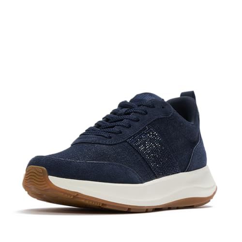 FitFlop F-Mode Flow Crystal Denim/Suede Sneakers, Color: Dark Denim