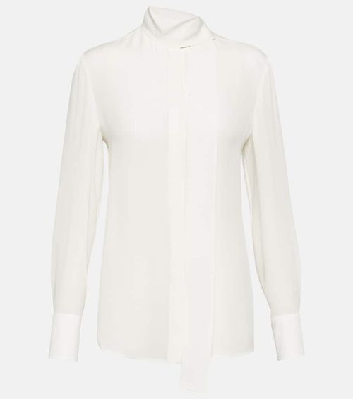 Bow-tie neck silk georgette blouse