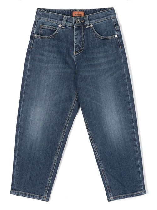 Logo-embroidered cotton jeans - Blue