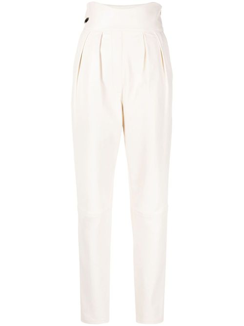 High-waisted leather trousers - Neutrals