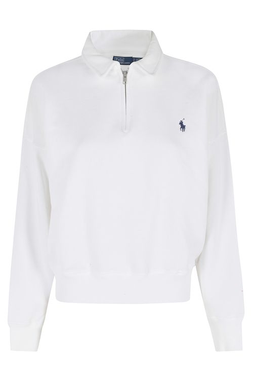 Half Zip Sweatshirt White Cotone Poliestere Maglia - Women