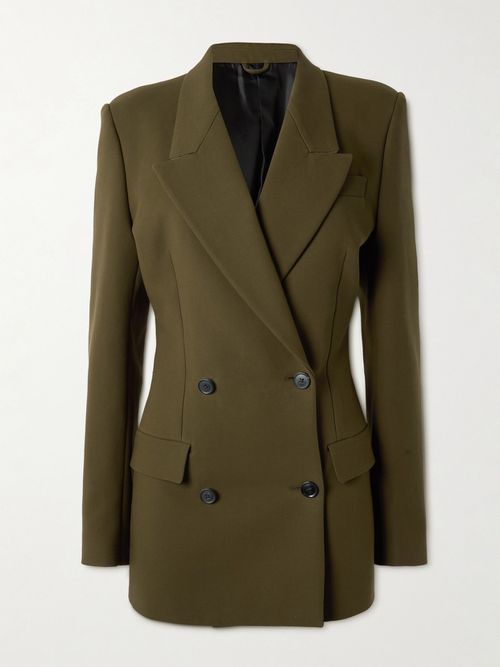 Double-breasted Cotton-twill Blazer - Green