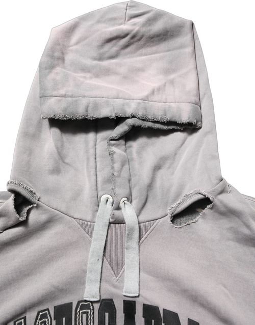 Distressed Graphic Cotton Hoodie — Gray