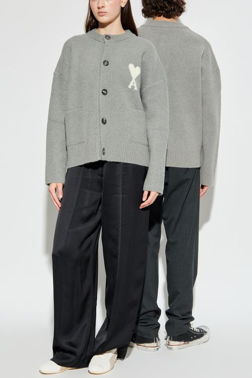 Cardigan With Logo, Unisex, Grey