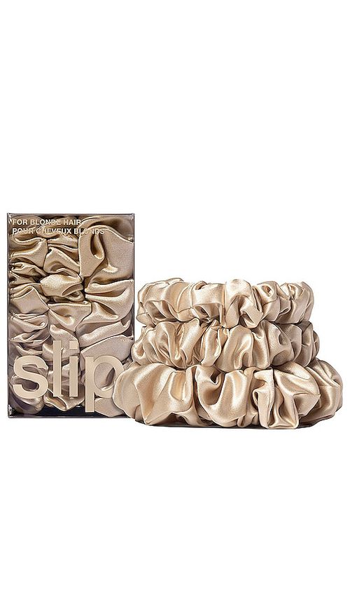 Slip Midi & Large Scrunchie Set Of 3 in Beige