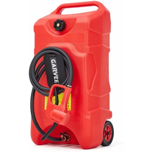 Garvee Upgraded 16 Gallon Gas Tank, Heavy-Duty Fuel Can with Manual Transfer Pump, Hose, and Casters, Leak-Proof Portable Gas Container for Lawn Mowers, Tractors, Boats, and Snow Blowers, Red