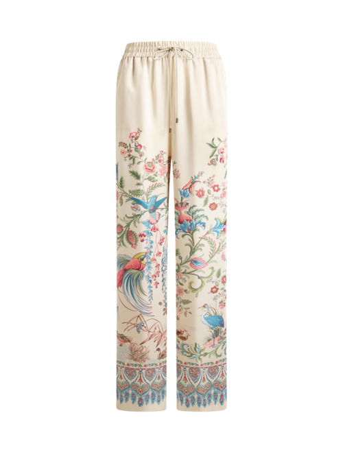 Wide-leg Trousers With Placed Flora And Fauna Print
