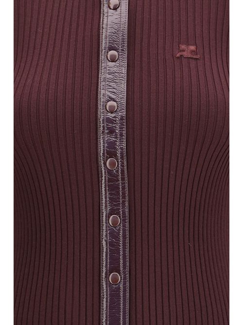 Ribbed Viscose with Vinyl Trim Cardigan — Burgundy