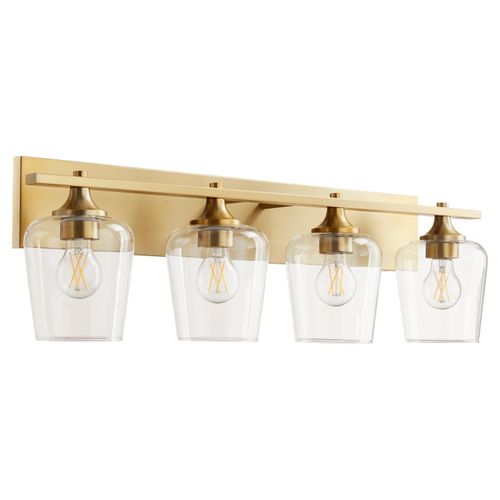 Aged Brass Four Light Vanity from the Veno Collection