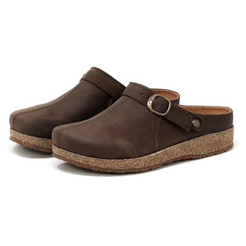 Stegmann Women's Tirol Leather Clog – Oiled Leather Upper, Removable Ultra‑Cushion Insole, Arch & Metatarsal Support, Adjustable Heel Strap, Wide Toe Box - Ecru Leather
