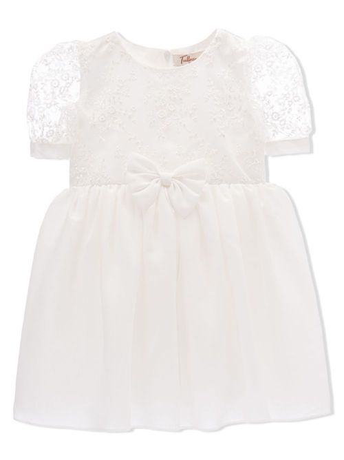 Bow floral embroidery dress - White