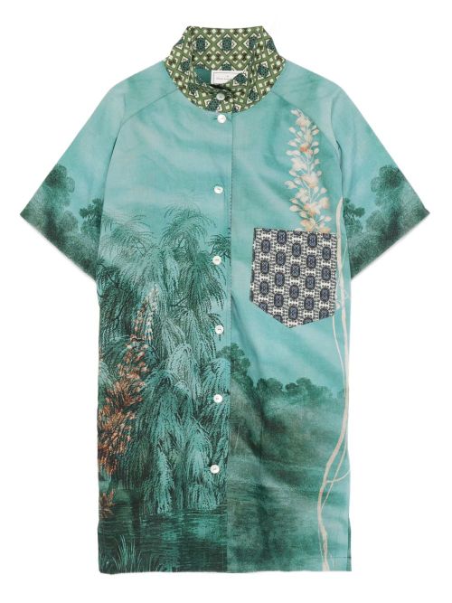 Landscape-print pocket shirt - Green