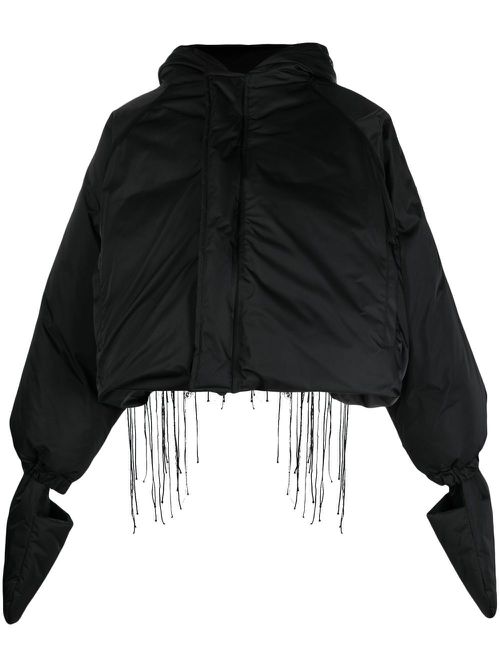 Embroidered mitten-cuff jacket - Black