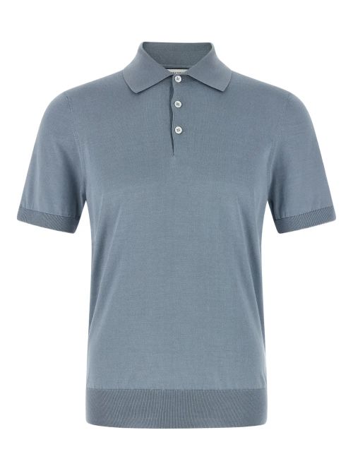 Contrasting-Piping Cotton Polo Shirt — blue