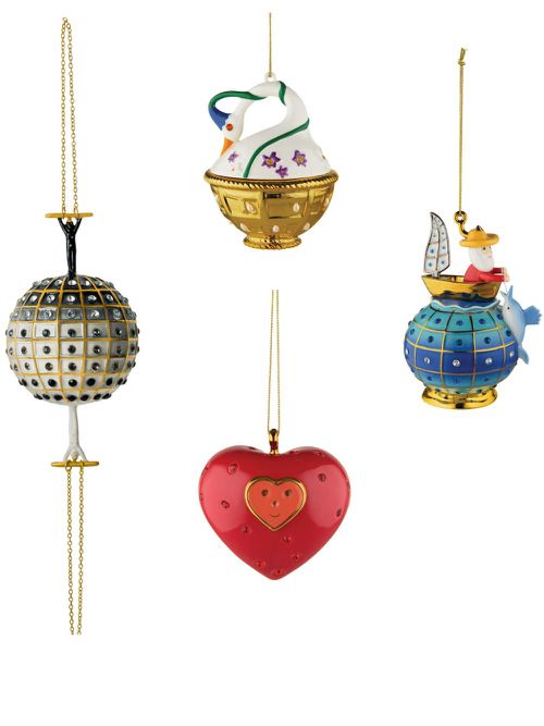 Hand-painted porcelain decorations (set of four) - Multicolour