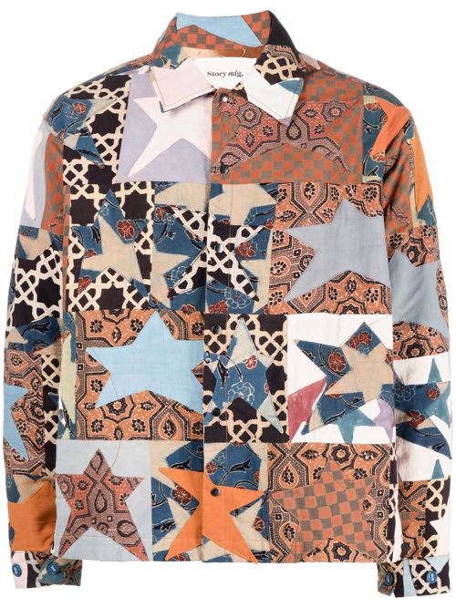Patchwork-design shirt jacket - Multicolour
