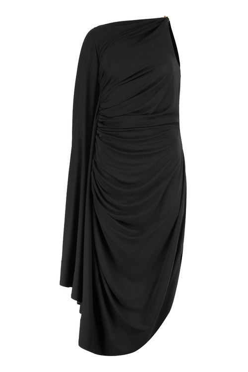 Draped One-Shoulder Dress — Black