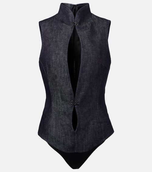 Cutout denim bodysuit