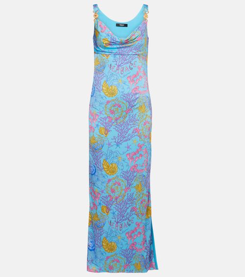 Versace Underwater Barocco draped jersey gown