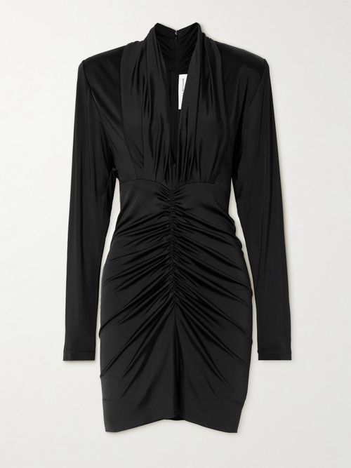 Ruched Stretch-jersey Mini Dress - Black