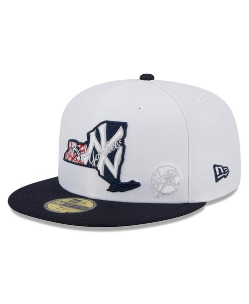 Men's White and Navy New York Yankees State 59FIFTY Fitted Hat - White, Navy